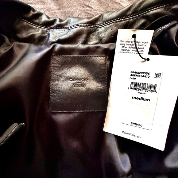 $799 Calvin Klein Studio Nappa Cow Leather Jacket Bomber Puffer M Vulcan Rare - Picture 2 of 4